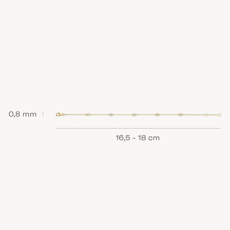 Bracelets à maillons en or jaune 14k avec petits zirconias, 16,5-18 cm de long.