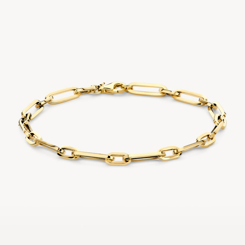 Bracelet en or jaune 14k avec des maillons massifs et un fermoir mousqueton.