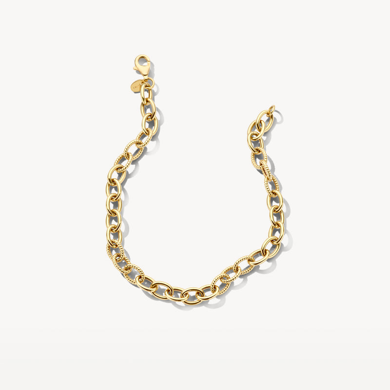 Armband met grove schakels van 14k geelgoud en 14k wit goud, bicolor gouddesign.