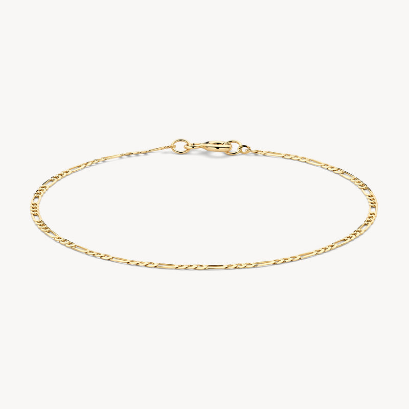 Fijne schakelarmband van 14k goud met kleine ovale schakels en veerringsluiting.