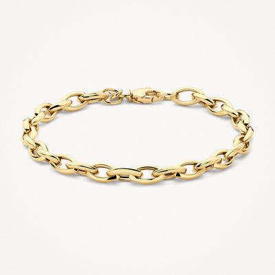 14k goud armband met grove schakels en slanke sluiting.