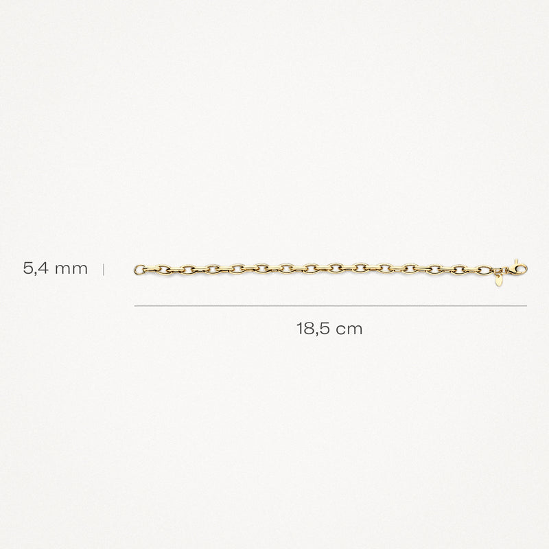 Armband aus 585er Gold mit klobigen Gliedern, 18,5 cm lang und 5,4 mm breit.