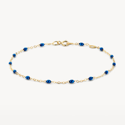 Fine 14k gold Bracelet with small Blue Resin links.