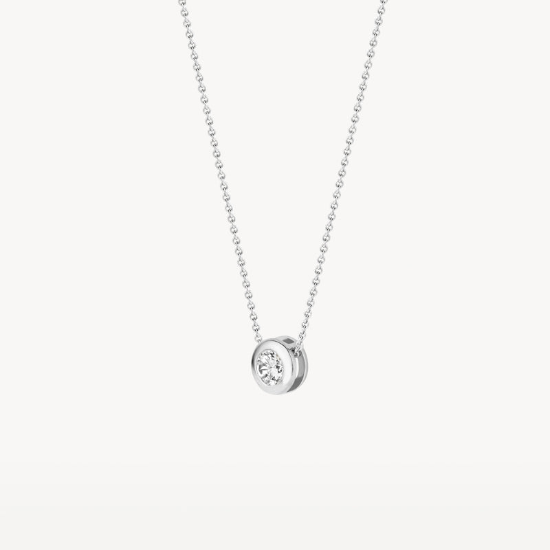 Halskette aus 585er Weißgold mit Zirkonia-Anhänger und feiner Gliederkette.