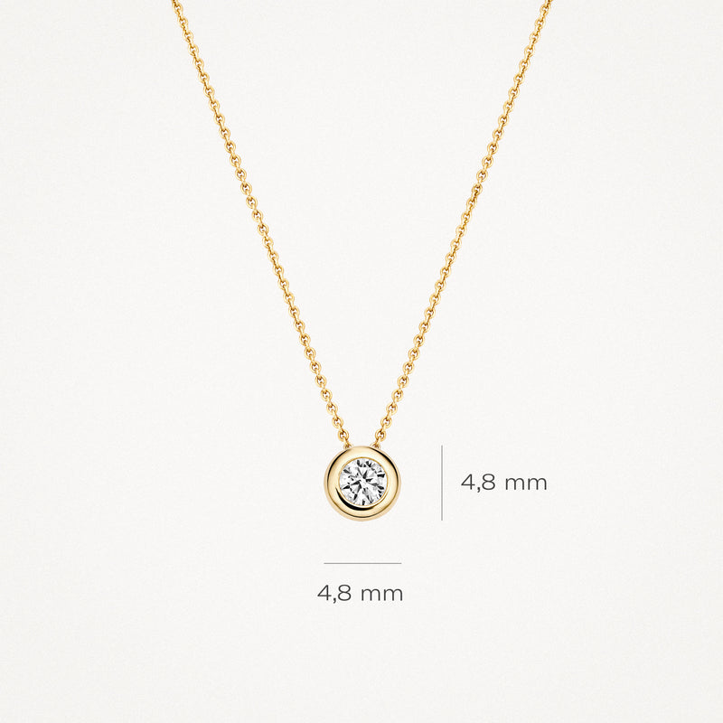 Ketting 14k goud met ronde zirkonia en fijne schakels, hanger 4,8 mm diameter.