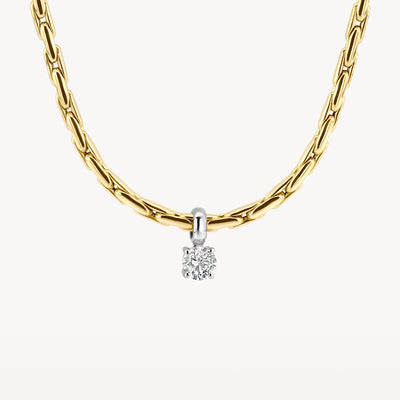Collier bicolore en Or jaune et blanc 14k et Pendentifs avec Zircone blanche en Or blanc 14k.
