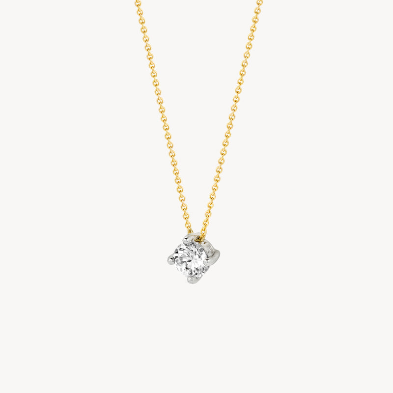 Collier met 14k geel goud ketting en 14k wit goud hanger met zirkonia steen.