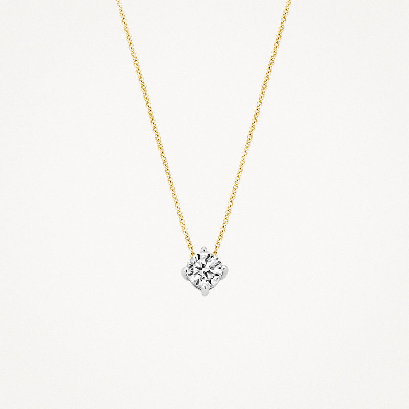 Bicolor collier met 14k geel en wit goud en glinsterende zirkonia hanger.