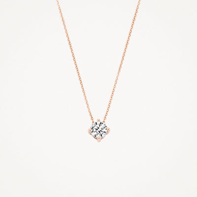 14k rosé goud ketting met fonkelende zirkonia hanger en fijne schakelketting.