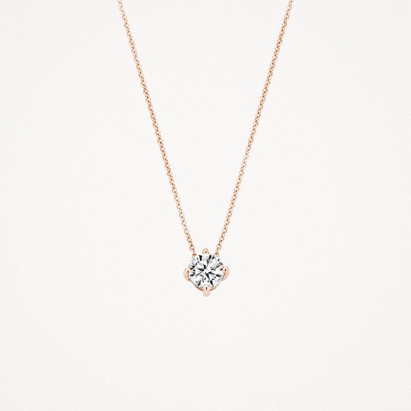 14k rosé goud ketting met fonkelende zirkonia hanger en fijne schakelketting.