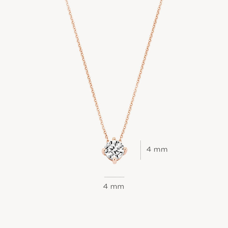 Ketting van 14k Rosé goud met 4 mm zirkonia hanger en fijne schakelketting.