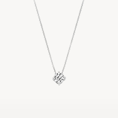 14k wit gouden ketting met vierkante zirkonia hanger aan fijne schakelketting.