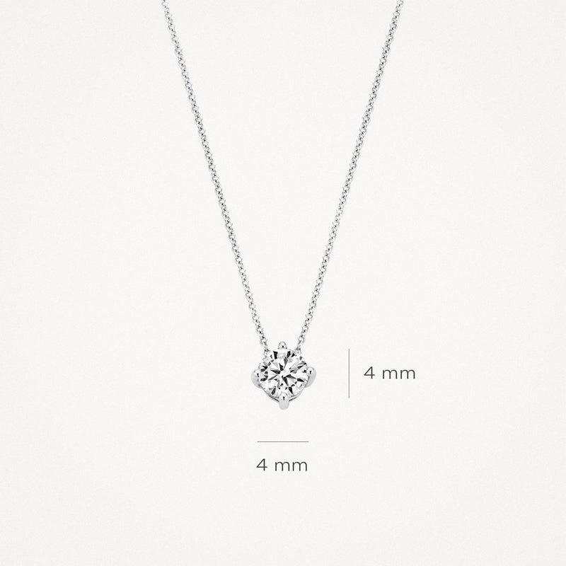 Ketting van 14k wit goud met 4 mm zirkonia hanger en fijne schakelketting.