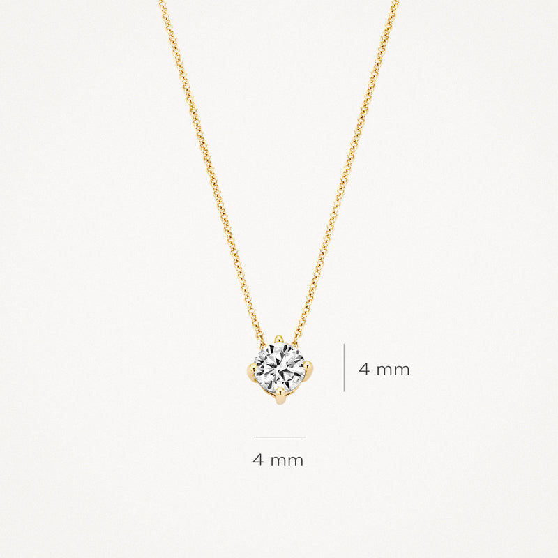 14k geelgouden ketting met ronde zirkonia hanger van 4 mm.