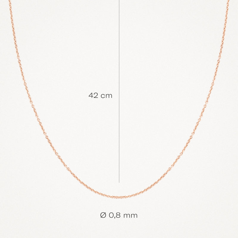 Fijne ketting van 14k rosé goud, schakelbreedte 0,8 mm, lengte 42 cm.