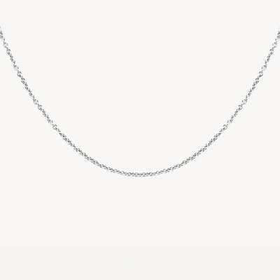 Fijne schakelketting van 14k wit goud met subtiele glans.