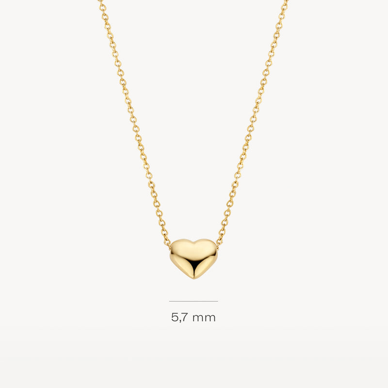 14k goud ketting met klein hartje aan fijne schakelketting, 5,7 mm hartje.
