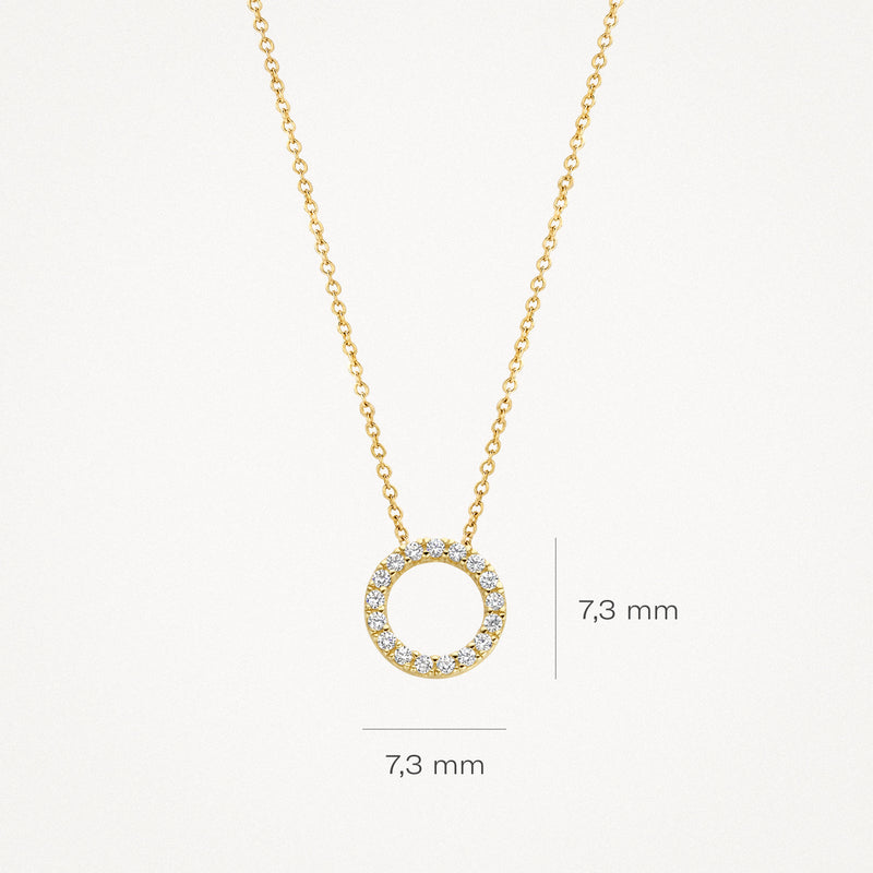 Bicolor ketting met ronde hanger van 14k geel en wit goud en zirkonia's, 7,3 mm diameter.