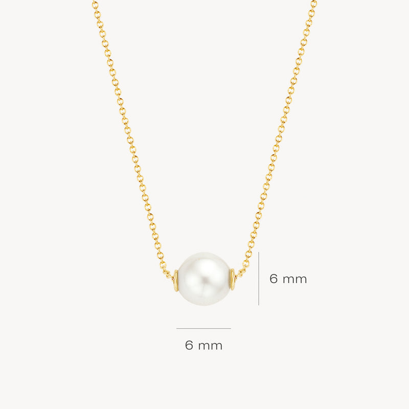 14k geelgouden ketting met enkele ronde parel van 6 mm.