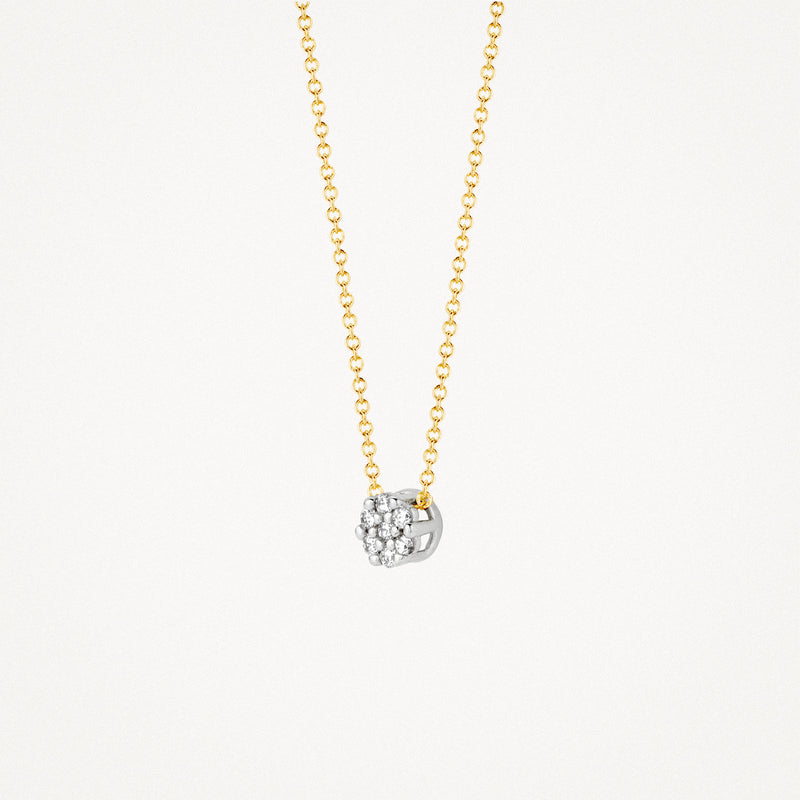 Bicolor ketting met 14k geel en wit goud en zirkonia hanger.