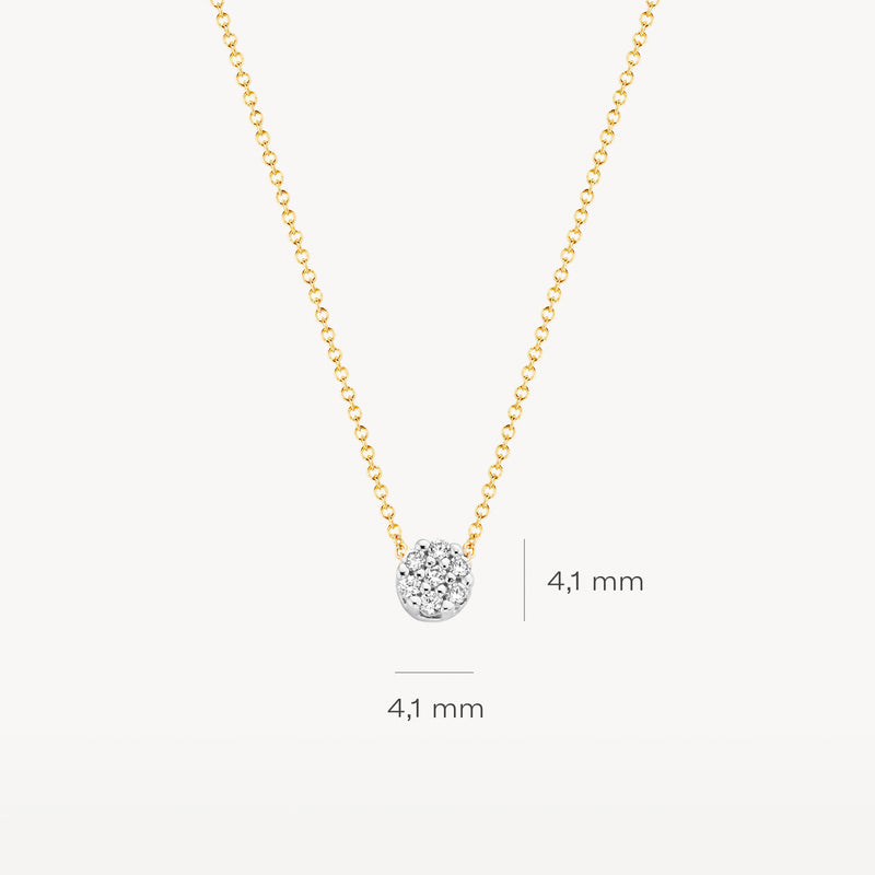 Ketting met ronde zirkonia hanger van 4,1 mm in 14k geel en wit goud.