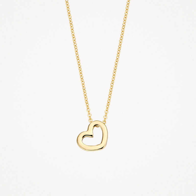 Ketting van 14k geelgoud met open hartvormige hanger en fijne schakelketting.