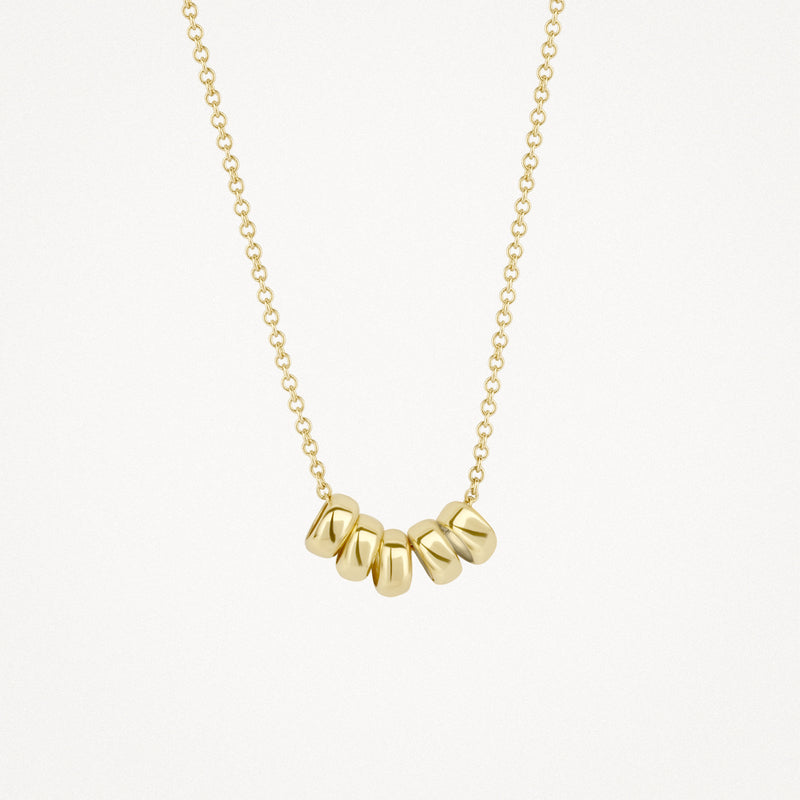 Collier en or 14k avec cinq maillons courbes et brillants et une chaîne à maillons fins.