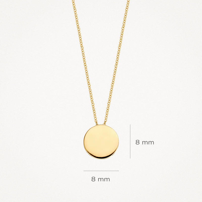 14k geelgouden ketting met ronde hangers van 8 mm diameter.