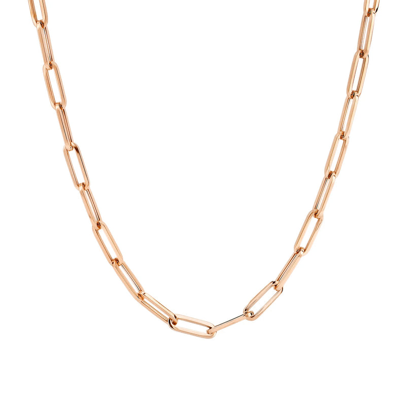 Collier van 14k rosé goud met grove schakel in rechthoekige vorm.