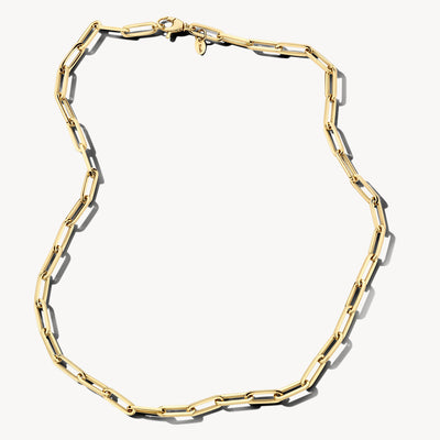Ketting van 14k geel goud met grove schakels en scharnier-sluiting.