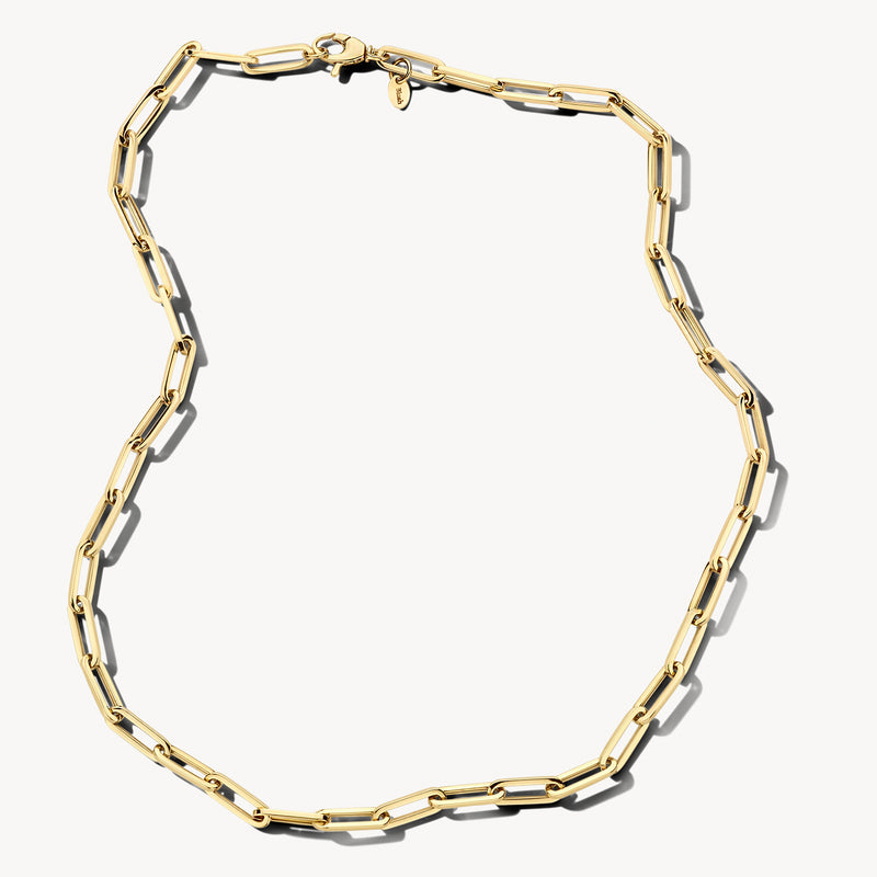 Ketting van 14k geel goud met grove schakels en scharnier-sluiting.