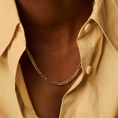 14ct Gold Elongated Paperclip Chain Necklace
