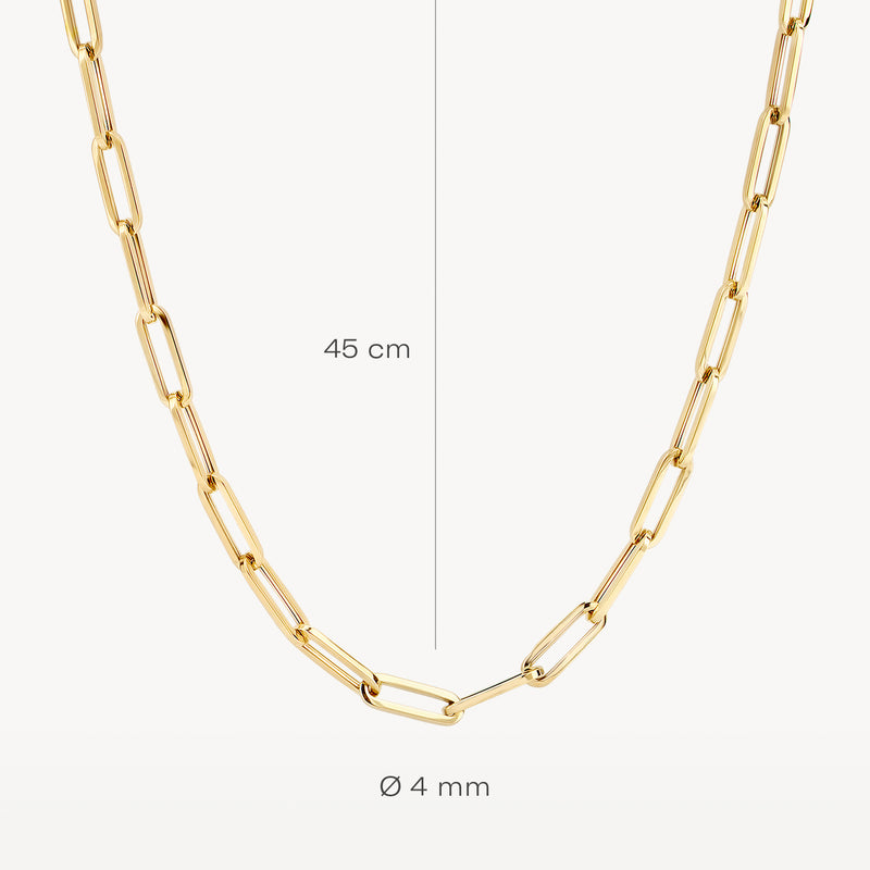 Ketting van 14k geelgoud met grove schakels, 45 cm lang en 4 mm breed.