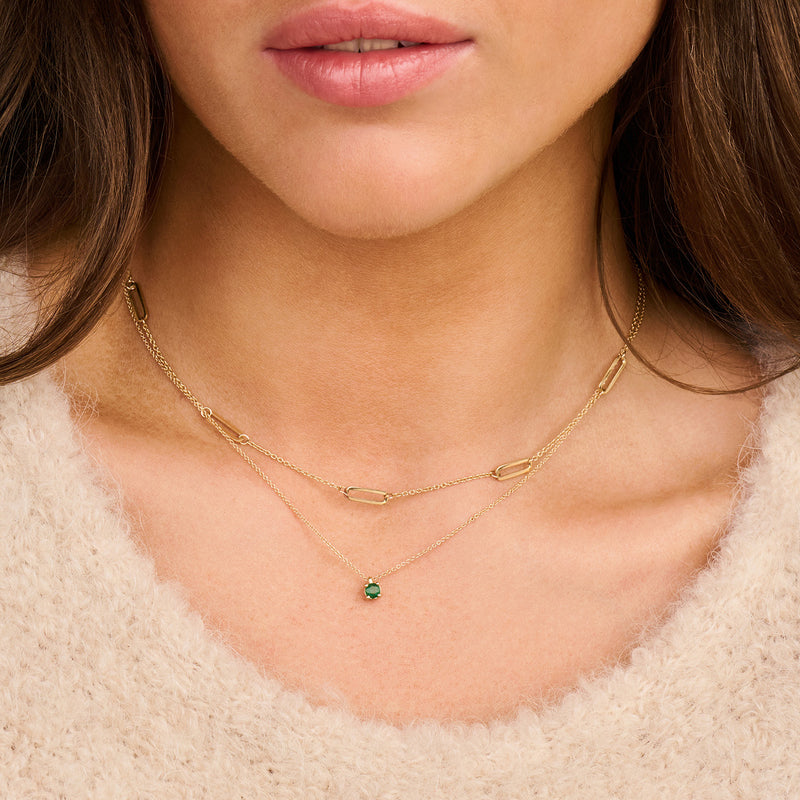 Ketting met fijne schakeltjes en 5 grote schakels 14k goud