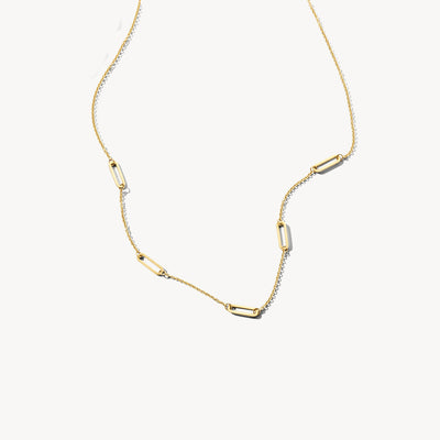 14k geelgouden ketting met grove schakels en fijne schakels gecombineerd.