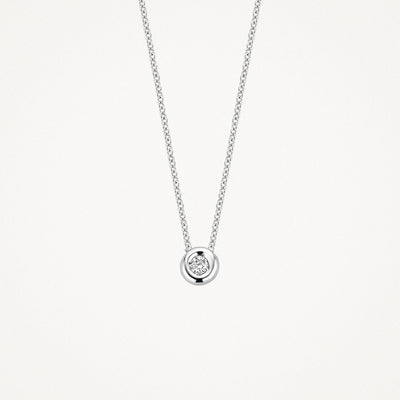 14k wit goud collier met schakel fijn en centraal geplaatste fonkelende diamant.