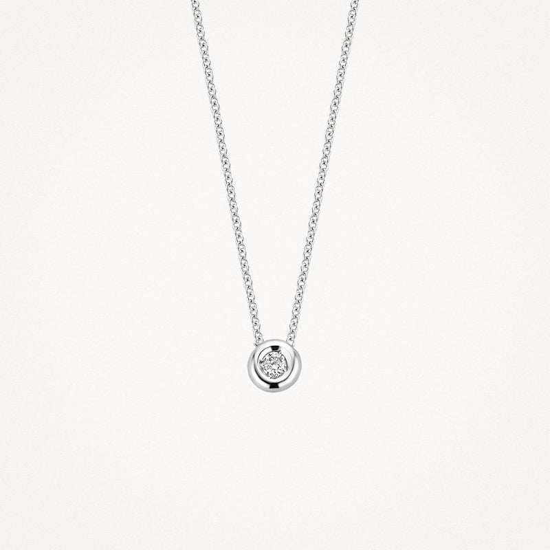14k wit goud collier met schakel fijn en centraal geplaatste fonkelende diamant.