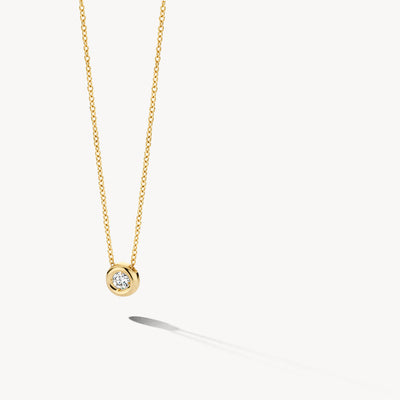 14k geel gouden collier met ronde natuurlijke diamant en fijne schakel.