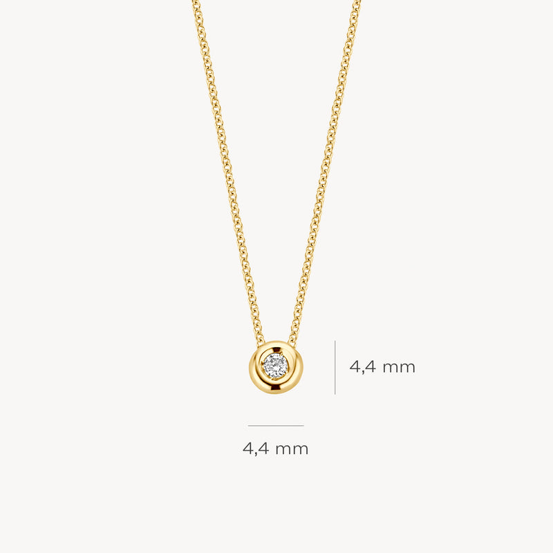 14k geelgouden collier met fijne schakel en solitaire diamant van 4,4 mm.