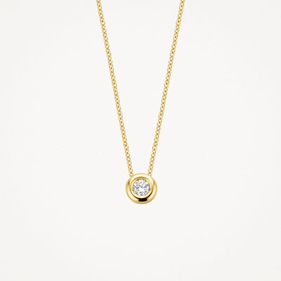 14k geel goud collier met ronde diamant en fijne schakelketting.