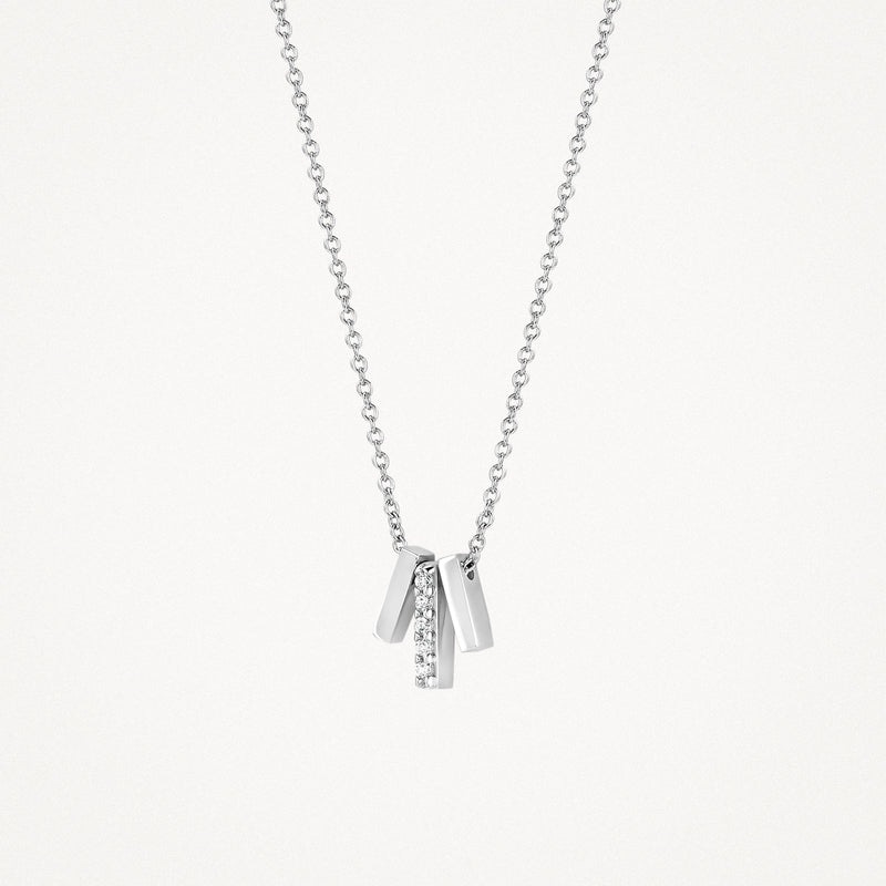 14k witgouden ketting met fijne schakels en hanger met zirkonia's in bicolor goud.