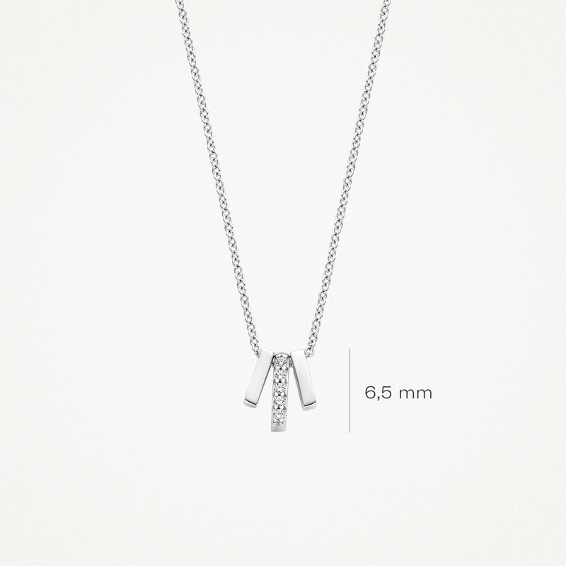 14k witgoud ketting met fijne schakels en hanger met zirkonia van 6,5 mm.
