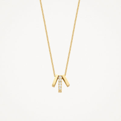 14k geelgouden ketting met fijne schakels en hanger met zirkonia detail.