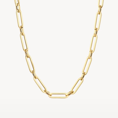 14k yellow gold chunky link chain with rectangular links.