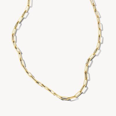 Kettting met grove schakels in 14k geelgoud en 14k wit goud, bicolor goud design.