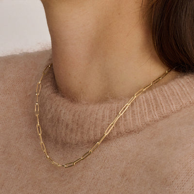 14ct Gold Paperclip Chain Necklace 45cm