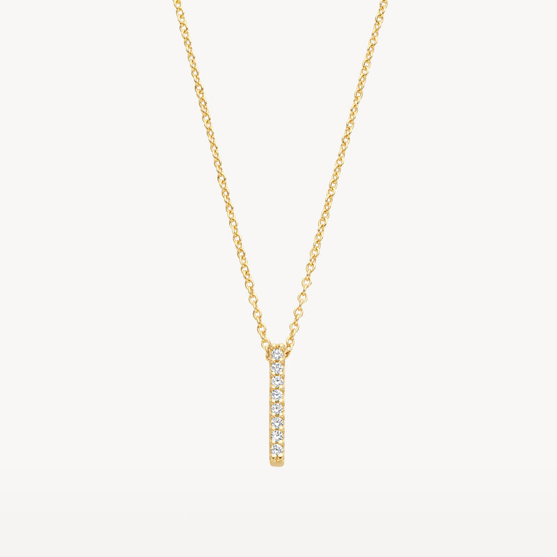 Halskette aus 585er Gelbgold mit vertikalem Anhänger, besetzt mit Zirkonias.