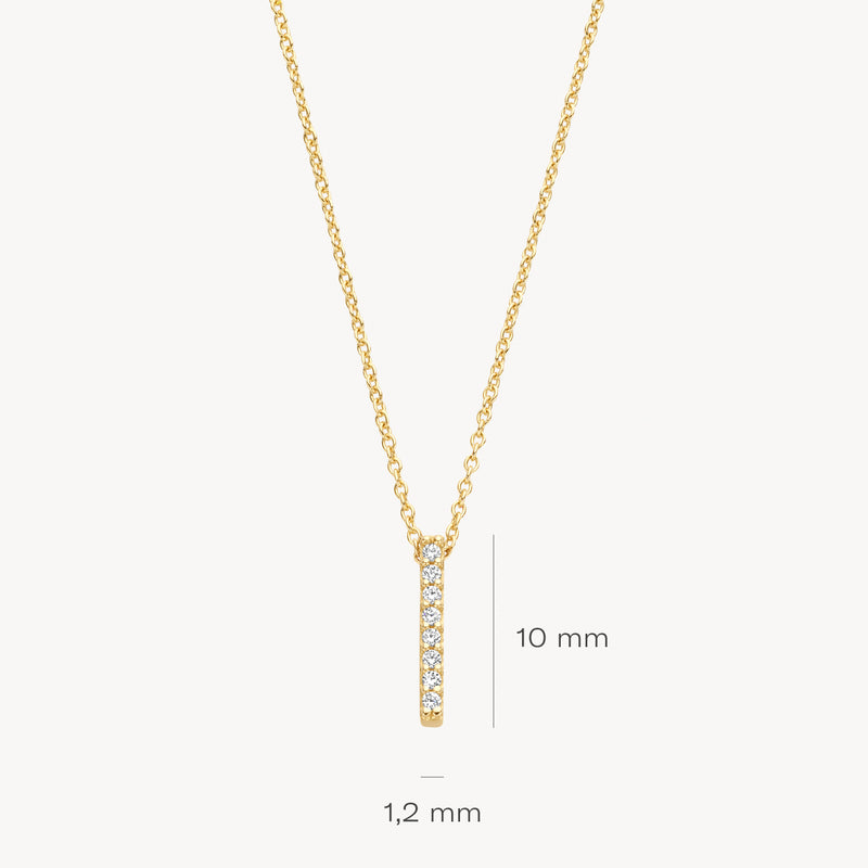 585er Gelbgoldkette mit schmalem Anhänger mit kleinen Zirkonias, 10 mm lang.