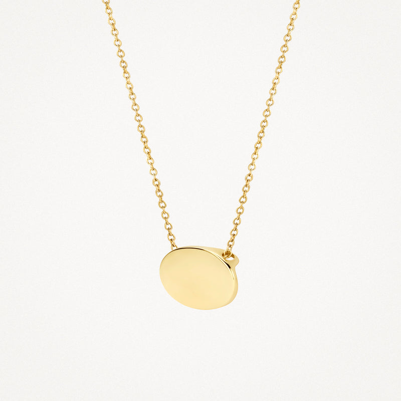 14k geelgouden ketting met ronde, gladde hanger.