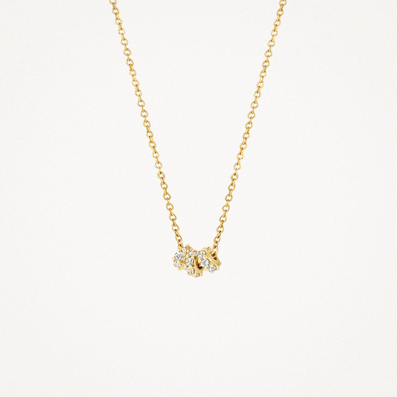 14k geelgouden ketting met drie fonkelende zirkonia hanger.